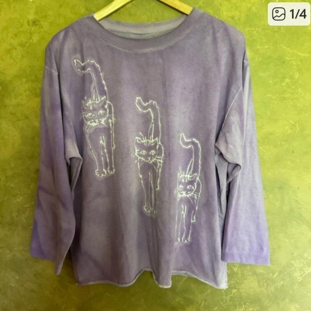 💜 Purple Hand Dyed Vintage Cat Print Sweatshirt 😻